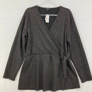 New Lane Bryant size 14/16 Black Metallic Striped Tie Front Stretch Top Evening